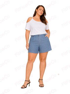 Isaac Mizrahi New York Blue Chambray Cotton Cuffed Shorts Size 14